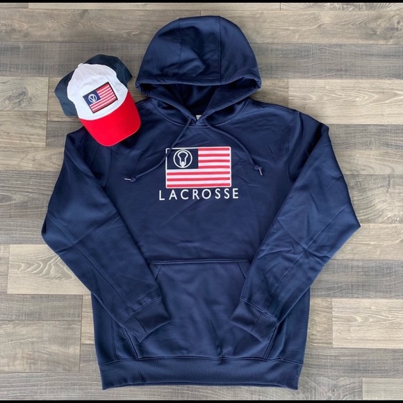 NEW OTC Lacrosse US Flag Tech Hood, Navy USA, United States Lacrosse hoody - Picture 1 of 2